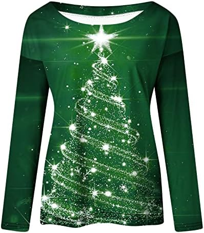 סוודרים לחג המולד של Pimoxv לנשים נוצץ נוצץ הדלקת עץ Chtistmas חולצת טי 3D מודפסת שרוול ארוך סווטשירטים