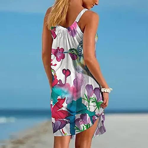 שמלת קיץ לנשים רופף מזדמן בוהו פרחוני הדפסת ספגטי רצועת שמלה קיצית שרוולים זורם נדנדה חוף שמלות