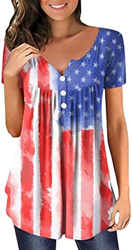 חולצות נשים שרוול קצר יום העצמאות לנשים בתוספת גודל אמריקאי 4 ביולי מודפס צווארון שרוול קצר