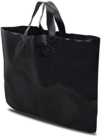 שקיות קניות לבוטיק - 50 טוטס פלסטיק שחור עם ידיות לולאה רכות, תיקים אטומים גדולים בתפזורת לעסקים קטנים, חנויות