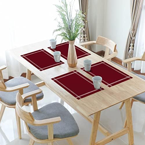 שולחן מפיות מינימליסטי אמנות בורגונדי אדום צבע,מטבח אוכל שולחנות מקום מחצלת סט של 6 מוצק טהור כהה חום כותנה פשתן
