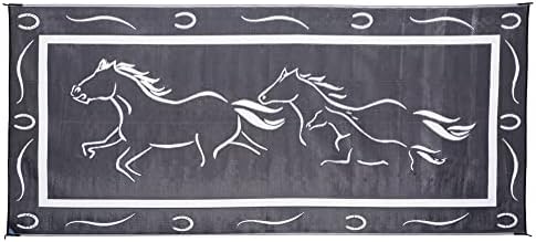 קמפינג מסוגנן GH8181 שחור/לבן 8 'x 18' מחצלת סוסים דוהרת, 1 חבילה
