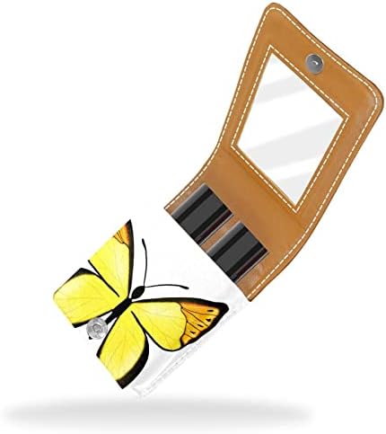 אוריואקאן שפתון מקרה עם מראה חמוד נייד איפור תיק קוסמטי פאוץ, יפה פרפר צהוב בציר