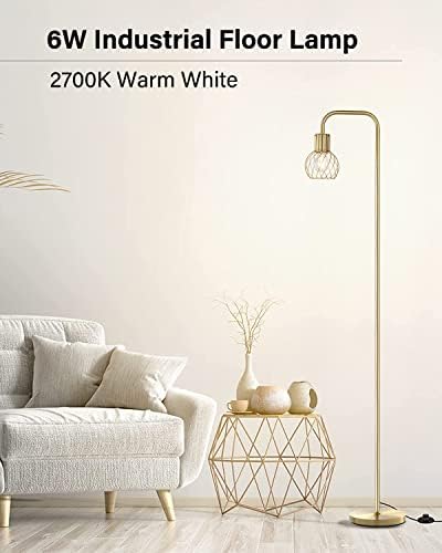 מנורת רצפה תעשייתית לסלון, מנורת עמידה מודרנית לחדר שינה עם נורת לד 6 וואט, מתג רגל, מנורת עמידה/אור מתכת גבוהה,