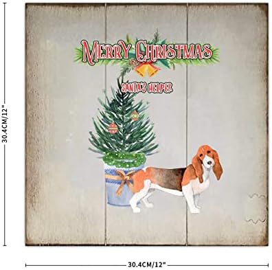 סגנון וינטג '12x12in מזרן עץ חג המולד חג מולד חג מולד סנטה עזרה כלב חיות מחמד חמוד עץ חג מולד עץ עץ לוחית