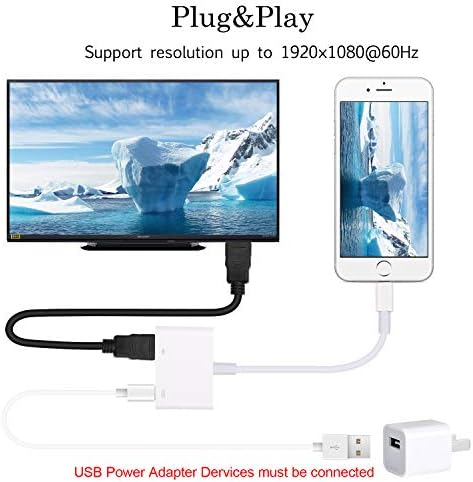 ברק למתאם HDMI עם מתאם AV דיגיטלי של Lightning Digital 1080P, יציאת טעינה של ברק לבן עבור דגמי אייפד ו- iPod