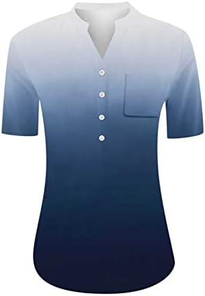 צוואר V צוואר לנשים 2023 כפתור שרוול קצר למטה חולצות מטה קיץ פרחוני הנלי חולצת חרטה חולצות טוניקות רופפות