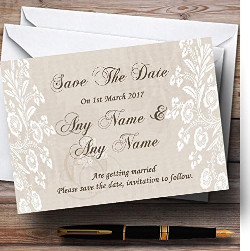תחרה וינטג 'בז' שיק חתונה בהתאמה אישית שמור את כרטיסי התאריך