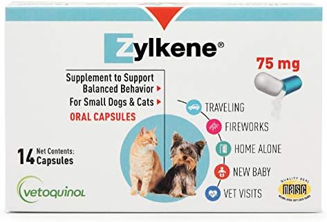 Vetoquinol zylkene תוספי מזון להרגיע לכלבים וחתולים קטנים עד 22 קילוגרמים, מסייע בהקלה על חרדת כלבים