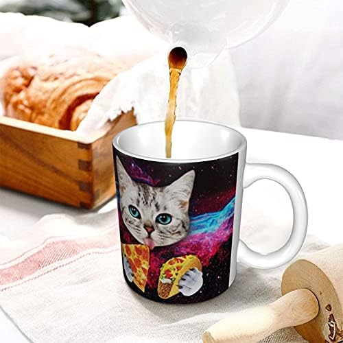 חלל חתול פיצה חמוד מצחיק קפה ספל לנשים גברים מבוגרים קרמיקה כוסות 12 עוז לשימוש חוזר עם ידית עבודה החבר