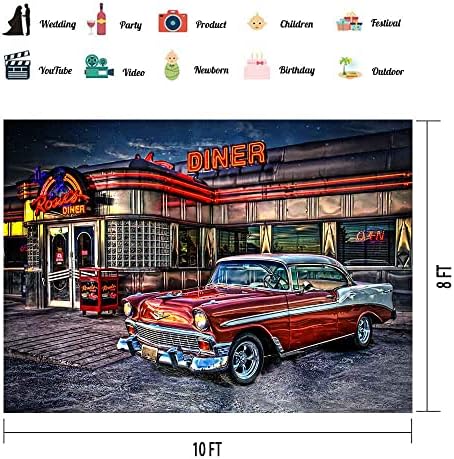 50 של רוק רול דיינר רקע 1950 בציר רכב רטרו נוסטלגיה צילום רקע 10 על 8 רגל תמונה ירי סטודיו אבזרי