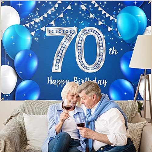 המגר 6 על 4 רגל רקע באנר יום הולדת 70 שמח-70 שנה קישוטי יום הולדת ספקי צד לנשים גברים-כסף כחול