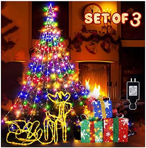 5 חבילות אורות חג מולד קישוטי חוץ, 200 נוריות אייל לחג המולד + 74 LED 3 קופסאות מתנה מוארות + 11.8 רגל
