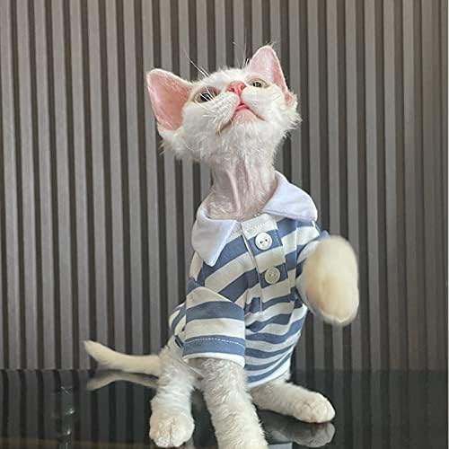 חולצות חתולים של Sphynx לחתולים בלבד כותנה כותנה כפתור סתיו כפתור פולו צוואר פס חמוד חולצה בגדים