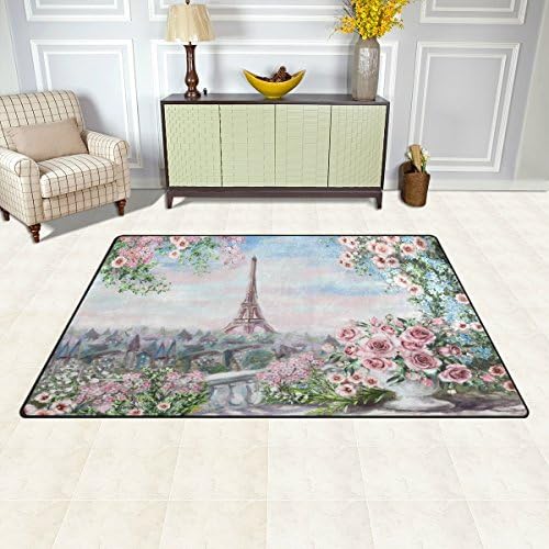 שטיח אזור ווליי, פרח קיץ פריחת העיר פריז איפל מגדל שטיח רצפת שטיח ללא החלקה למגורים בחדר מעונות מעונות עיצוב
