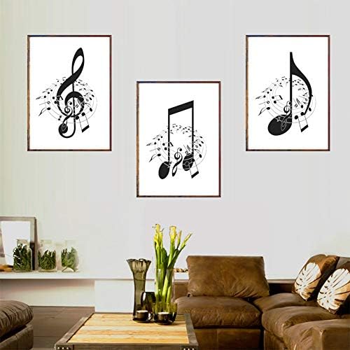 סט של בד הדפס של 3 מוסיקה, הערות מוסיקה תווים קיר, פוסטר מוזיקה בשחור לבן לכיתה או לחדר מוסיקה קיר אמנות