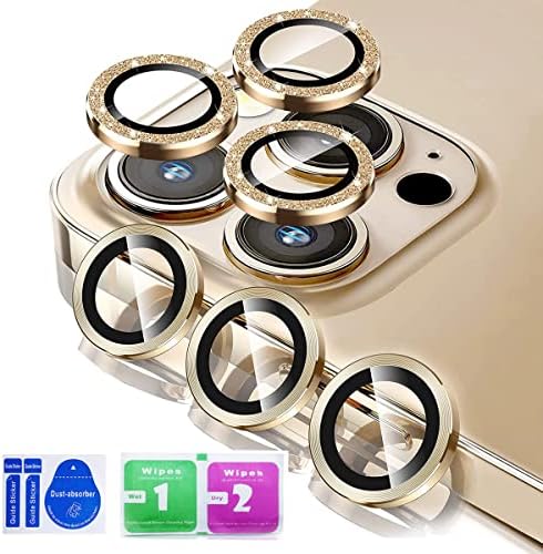 מגן עדשות מצלמה Tomonobu 6 Pack לאייפון 14 Pro Max/iPhone 14 Pro, 9 שעות מגן מצלמה מזג מזג טבעת מתכתית, טבעת נצנצים