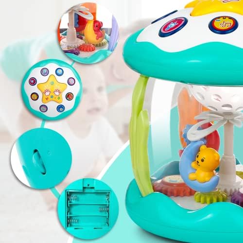 Bompow Baby Light Up צעצועים מוזיקליים 6 עד 12 חודשים סיבוב עולם בעלי חיים למידה צעצועים זוחלים צעצועים