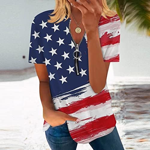 גופיות מצולעות לנשים, חולצת קיץ משרדית גדולה לנשים חולצות דגל אמריקאי שרוול קצר קלאסי