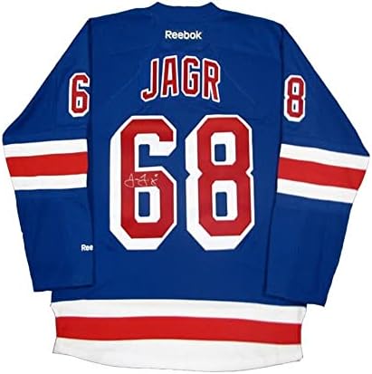 Jaromir Jagr חתום על ניו יורק ריינג'רס כחול רייקו ג'רזי - חתימה על גופיות NHL