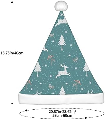 חג המולד דפוס עם צבי בעונת החורף על כחול רקע חג המולד כובע, קטיפה חג המולד סנטה קלאוס כובע לנשים גברים,חידוש
