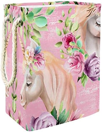 צבעי מים חדי קרן נסיכת פגסוס אדמונית ורדים גדול אחסון סל לאמבטיה, חדר שינה, בית, צעצועים ובגדים ארגון