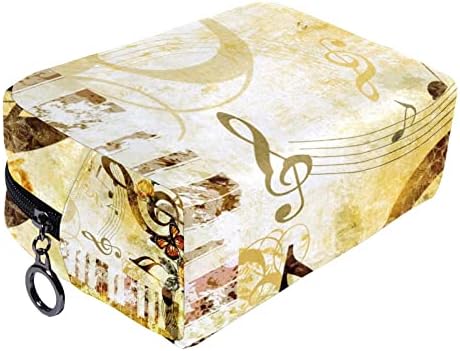 תיק איפור קטן, מארגן קוסמטי של רוכסן לטיולים לנשים ונערות, תווים מוזיקליים אמנות מוסיקה פסנתר פרפר רוז קלאסי