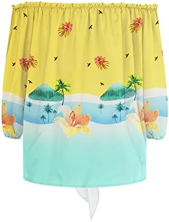 צהוב נשים פרחוני חולצות סטרץ חולצה חולצות שרוול חוף טרקלין סקסי נמוך לחתוך הוואי חולצות קא