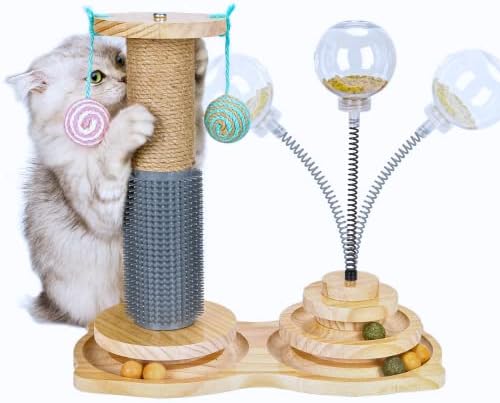 אינטראקטיבי חתול צעצוע מקורה, 2 שכבות עץ כדור מסלול עם סיסל חבל גרדן, עצמי מספרת, אינטראקטיבי לטפל צעצוע
