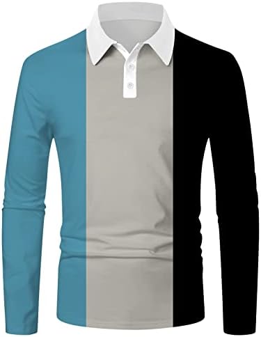 חולצות פולו לגברים של Dsodan, שרוול ארוך קפיצי טלאים טלאים כפתור צוואר צוואר גולף גולף שריר