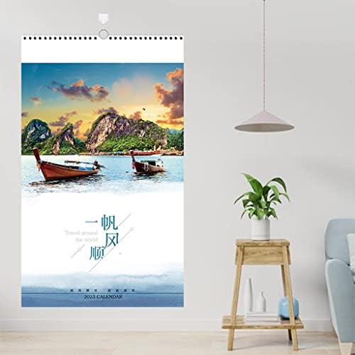 לוח השנה של ציור נוף סיני 2023 לוח השנה לשנה החדשה, סגנון היפוך קיר 12 חודשים לוחות זמנים לוח שנה לבית