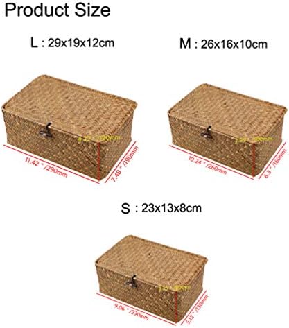 סלסלת אחסון קטנה של Doitool 1 pcs סל אחסון Rattan עם מכסים, פחי אחסון של עשב ים יד, מארגן אחסון נצרים