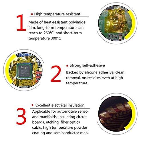 קלטת טמפרטורה גבוהה Aiyunni 140 ממ x108ft קפטון קלטת קלטת קלטות עמידות בפני קלטות סרטים פולימיד אנטי-סטטיים,