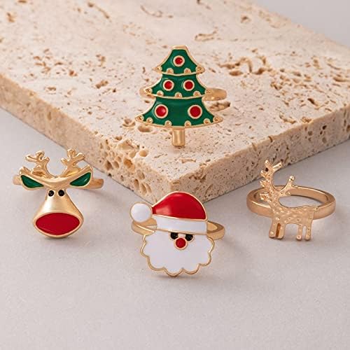 Gennyil 4PCS טבעת חג מולד לנשים בנות מתנה עץ חג המולד מתנה קריקטורה חמודה איילים עץ חג המולד טבעות סנטה
