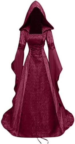 צפותים מימי הביניים שמלה, נשים בציר סלעית מכשפה גלימת שמלת חצוצרת שרוול מימי הביניים חתונה שמלת ליל כל
