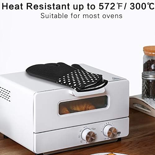 Ovawa Silicone תנור כפפות, כפפות תנור ארוכות במיוחד למטבח, כפפות אפייה עמידות בחום, זוג זוג, שחור