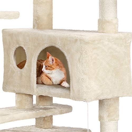 מסגרת טיפוס על חתולים, כדור תלוי ， מדף חתול מגדל עץ מגדל דירה משורט ריהוט לחתלתול, בז ', 54.5 H