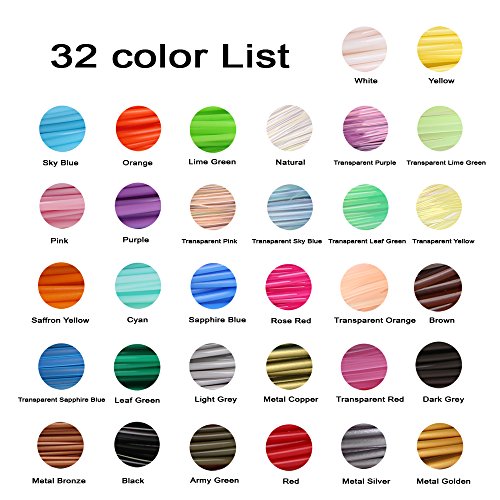 Mika3d 32 צבעים 3d עט Pla מילוי נימה, כל צבע 10 רגל, סהכ 320 רגל, חבילה עם 4 כובעי אצבעות
