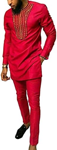 בגדי גברים אפריקאים מעילי Dashiki עם חולצת אימונית כיס חולצה ללבוש 2 חלקים ותלבושת מכנסיים תלבושת שרוולים