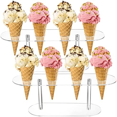מחזיקי חרוט גלידה של Zeayea 2, מחזיק חרוט וופל אקרילי 4 חור, מחזיק גלידה עמדת תצוגה לחתונות למסיבת
