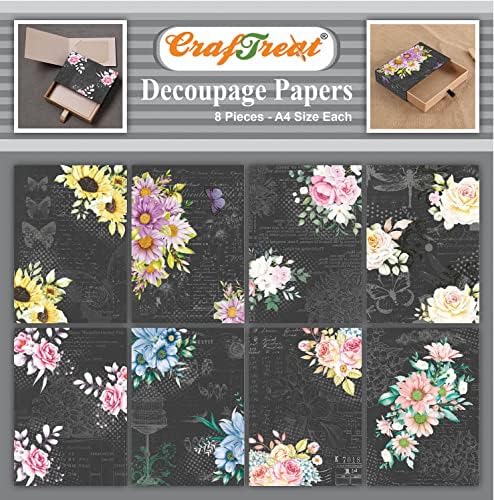 נייר מגזרי פרחים של Craftreat לרהיטים - פרחים כהים - גודל: A4 8 PCS - מלאכת נייר פרחונית של נייר נייר נייר דקורטיבי