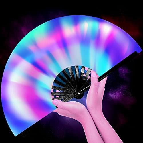 Lysa UV Glow Rave Hand Fan מתקפל לנשים/גברים/דראג קווין - פסטיבל קלאק גדול מתקפל מעריץ - עבור