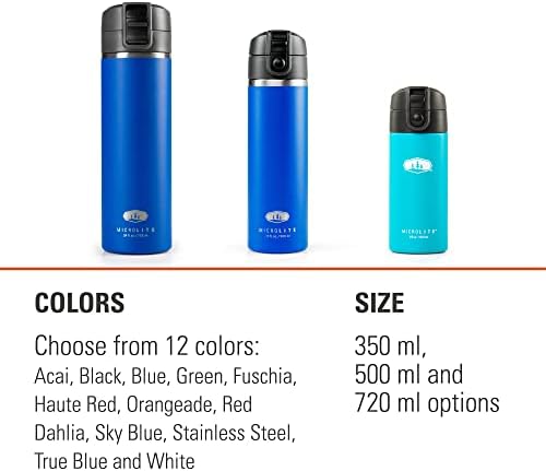 GSI בחוץ, בקבוק מים מיקרוליט, נירוסטה מבודדת ואקום, לקמפינג, כחול אמיתי, 17 אונקיות נוזלים