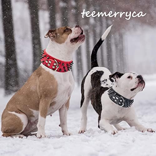 Teemerryca עור רחב ממוסמר צווארוני כלבים שחורים משובצים עם חתיכים שחורים לכלבים גדולים בינוניים בנים זכר חיית