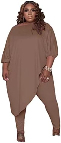 תלבושות גודל של Huasemy Plus לנשים אימוני דרכי שרוול ארוך כתף אסימטריקה צמרות גוף מכנסיים מכנסיים סטים