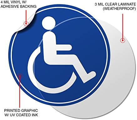 נכים / נכים כסא גלגלים שלט נגיש - מעגל 4.5 אינץ ' - דבק עצמי עמיד 4 מיל ויניל - למינציה - דהייה ועמידה בשריטות