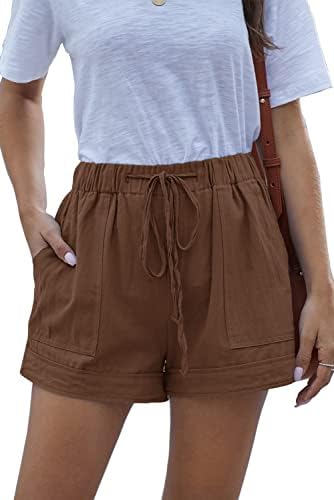 מכנסיים קצרים של לופי נשים קז'ואלים קיץ כותנה לבוש נוח נוחית מכנסי טרקלין עם כיס מותניים אלסטי
