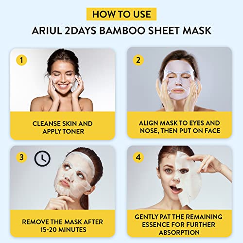 אריול 2 ימים מסכת יריעות במבוק-טיפוח עור קוריאני מזין-מתאים לכל סוגי העור, מסכות פנים טבעוניות ולחות - ערכת
