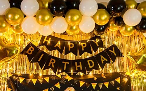 קישוט מסיבת יום הולדת של Figepo לגברים וילונות זהב באנר תפאורת יום הולדת ובלונים סט אספקה ​​של