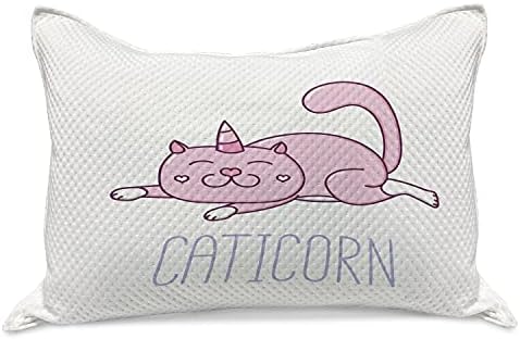Ambesonne חד קרן חתול סרוג כרית כרית, חתול ורוד קרן והבעה מצחיקה שוכב קמע מצויר של Caticorn Cartoon, כיסוי